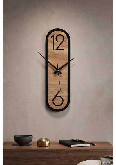 Dekoratif Ahşap Dikey Duvar Saati Modern Minimalist Sessiz Mekanizmalı Salon Ofis 18x50cm