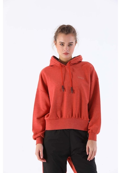Maraton Sportswear Oversize Kadın Kapşonlu Uzun Kol Basic Kiremit Sweatshirt 20335-kiremit