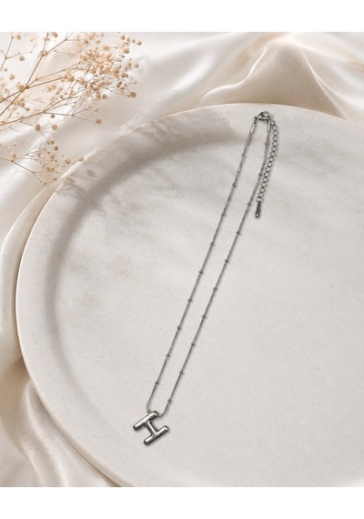Gümüş H Harf Detaylı Ayarlanabilir Zincir Kolye 40-45 Cm Renkli
