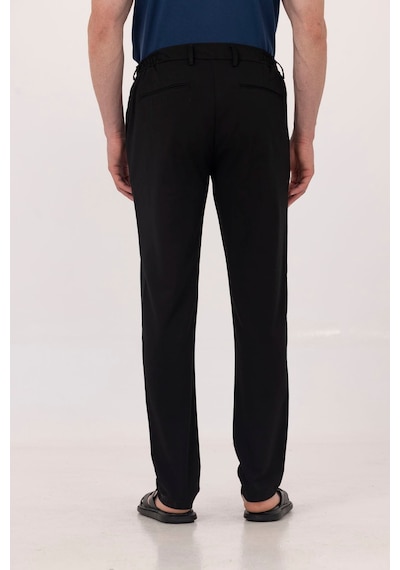 Sabri Özel Siyah Yanı Lastikli Köprülü Kemerli Slim Fit Jogger Pantolon