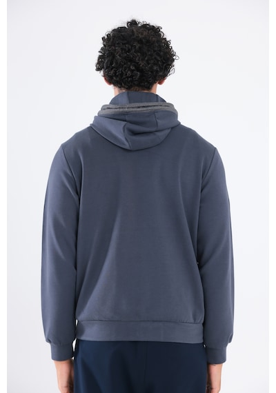 Rowinger Modal Kumaş Kapüşonlu Fermuarlı Kontrast Detaylı Erkek Sweatshirt Antracite