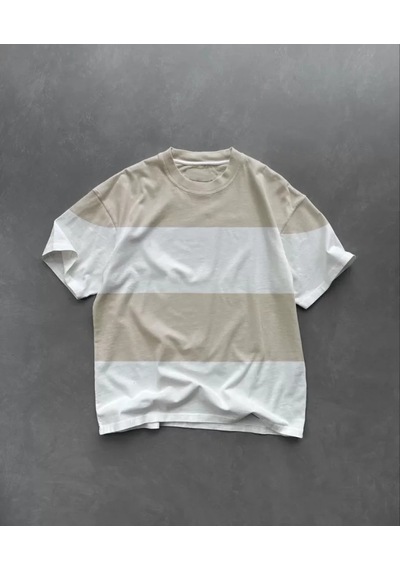Soonaksesuar Unisex Bisiklet Yaka Parçalı T-shirt - Bej Bej