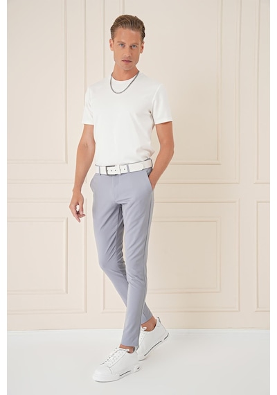 Efor Slim Fit Yan Cepli Düz Esnek Casual Gri Mavi Pantolon P 1144 Gri - Mavi