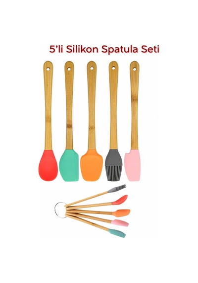 5'li Set Silikon Fırça Kazıyıcı Spatula Kesici Kaşık Silikon Spatula Seti Silikon Çok Renkli Diğer