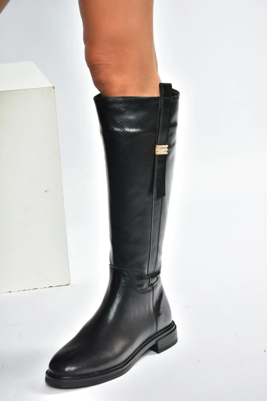 Fox Shoes V973000807 Siyah Yılan Baskı Klasik Kadın Çizme Siyah-yılan Baskı