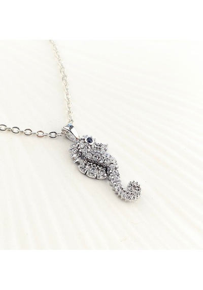 Deniz Atı Kadın Kolye Zirkon Taşlı Silver Kolye 45cm Gümüş
