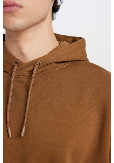 DeFacto Oversize Geniş Kalıp Kapüşonlu Kanguru Cepli Basic Düz Sweatshirt X8287AZ24AUBN550 Kahve Kahverengi