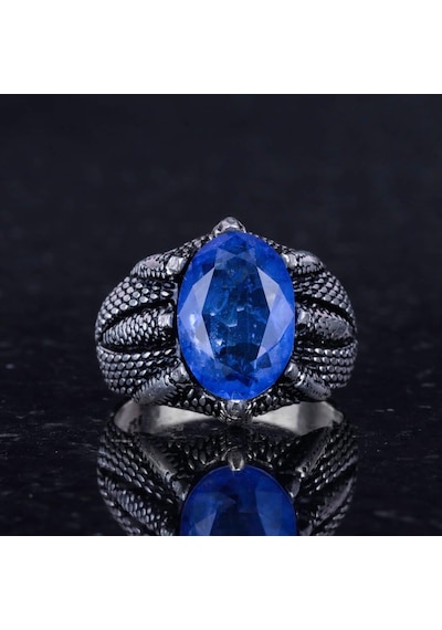 Sterling Gümüş Pençe Yüzük İle Oluşturulmuş Lacivert Paraiba Taşı Kova Burcu İçin El Yapımı Yüzük Gümüş