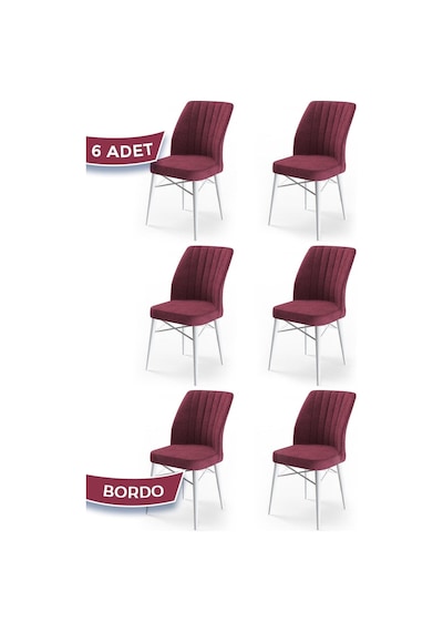 Canisa Flex Serisi, Üst Kalite Mutfak Sandalyesi, 6 Adet Bordo Sandalye, Gürgen Beyaz Ahşap Ayak Sandalye Bordo Ayakları Beyaz