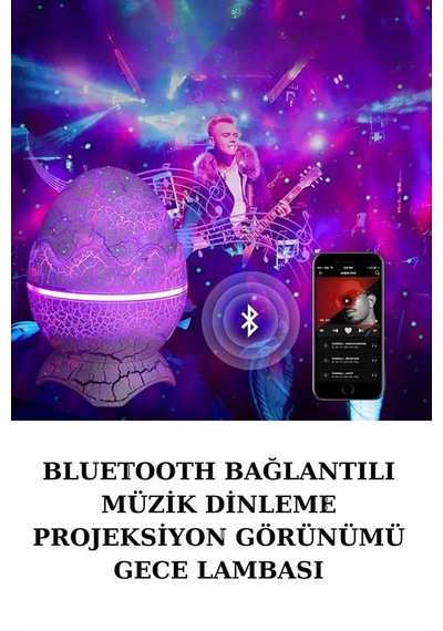 Dinozor - 301 - Speaker Renk Değiştirme Projeksiyon Modu Bluetooth Hoparlör - Muratech - Gece Lambası