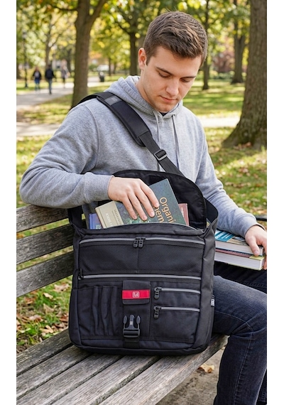 Ful - Noble Siyah Gündelik Spor Messenger Omuz Çantası
