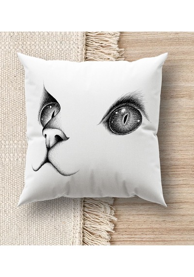 Bk Gift Kedi Tasarımlı Beyaz Kırlent Yastık, Ev Hediyesi, Ev Dekorasyonu, Dekoratif Hediye-1 Diğer