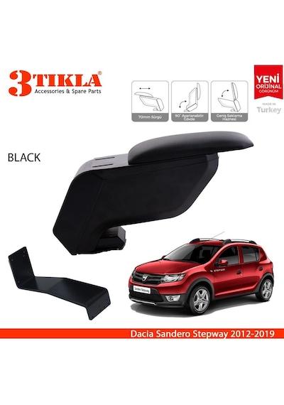Dacia Sandero Stepway 2012-2019 Delmesiz Çelik Ayaklı Siyah Kolçak Kol Dayama