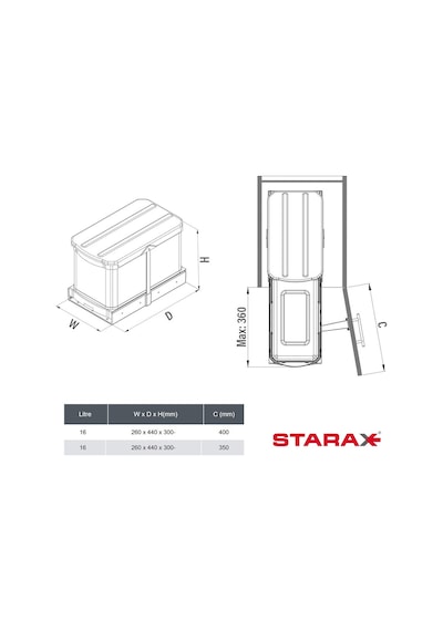 Starax Teleskopik Raylı Paslanmaz Çöp Kovası 16 Lt.gri Çok Renkli