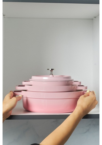Karaca Swiss Crystal Neocast 7 Parça Döküm Tencere Seti Pembe Pembe