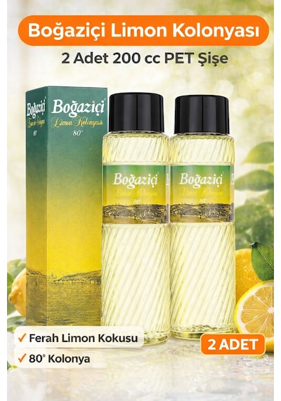 Boğaziçi Limon Kolonyası 200 Cc Pet Şişe 2 Adet 80 Ferahlatıcı Limon Kokulu Kolonya