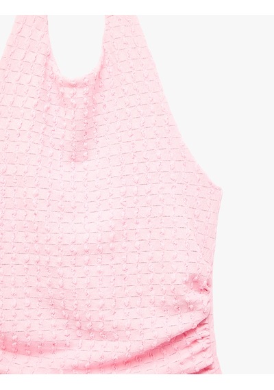 Koton Bürümcük Kumaş Slim Fit Drapeli Sırt Detaylı Halter Yaka Bluz Pembe 6sak10036ek Gül