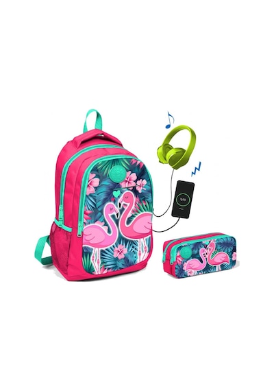 Coral High Pembe/yeşil Flamingolar Baskılı Okul Çanta Seti - Kız