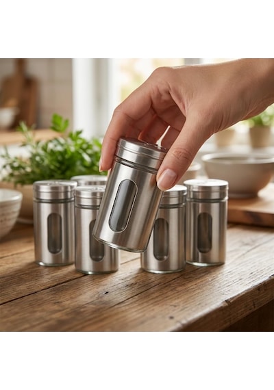 6'lı Set Paslanmaz Çelik Kaplı Cam Baharatlık, 8 Cm - Şeffaf Pencereli, İnox Döner Kapaklı Tuzluk Ve Baharat Takımı Çok Renkli 6'lı Set Paslanmaz Çelik Kaplı Cam Baharatlık, 8 Cm - Şeffaf Pencereli, İnox Döner Kapaklı Tuzluk Ve Baharat Takımı Çok Renkli
