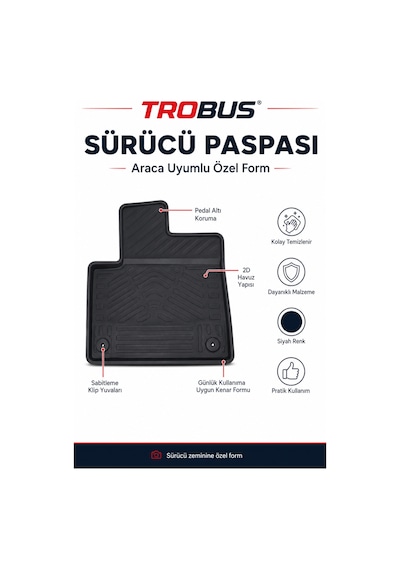Trobus Peugeot Rifter Panelvan 2019 Ve Sonrası Eat8 2d Havuzlu Paspas 2 Parça