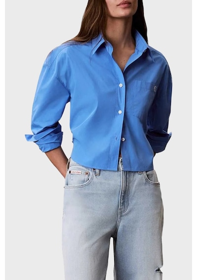 Calvin Klein % 100 Pamuk Poplin Logolu Kısa Gömlek Lv047f104gcg1 Bayan Gömlek Lv047f104g Cg1 Mavi