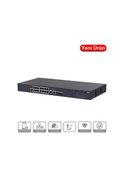 Dahua Cs4218-16et-240 18 Port 16xpoe 10/100 240w +2sfp Cloud Yönetılebılır Swıtch