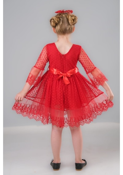 Mnk Baby & Kids Dream Luxury Dantel Kız Çocuk Elbise Mnk0327 Kırmızı