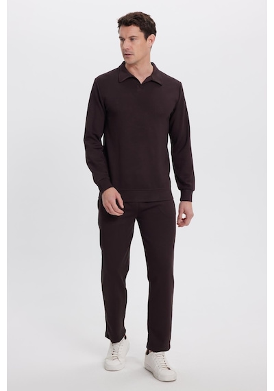 Tudors Erkek Slim Fit Dar Kesim Beli Bağcıklı 3 Cepli Geniş Paça Koyu Kahve Eşofman Altı-41912 Koyu Kahve