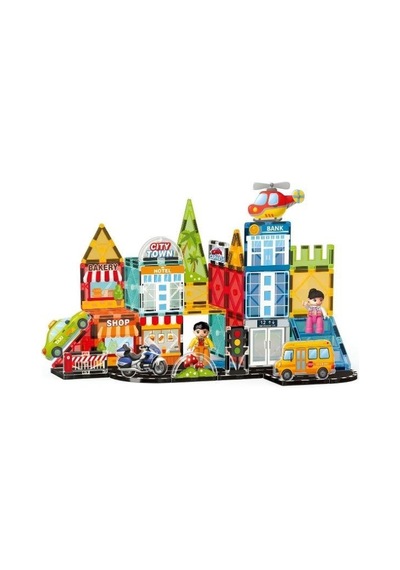 Kzl Kids Home Fun City Şehir Temalı Araçlı Manyetik Yapı Blokları Seti 7.5 Cm 50 Parça 188m503