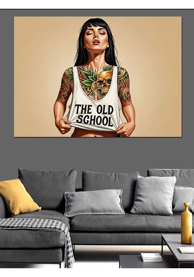 The Old School Dövmeli Kadın Dekoratif Kanvas - Mdf Ahşap Tablo