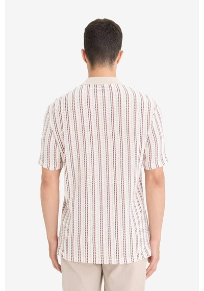 Defacto Regular Fit Polo Yaka Çizgili Kısa Kollu Tişört F1858ax25aubg766 Bej
