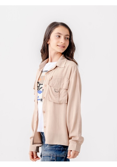 Giyicem Kız Çocuk D Tokalı Ceket T-shirt İkili Takım 1806 Bej