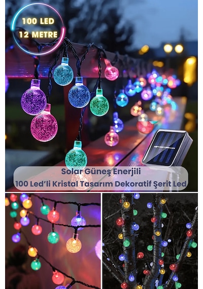 Technosmart 100 Ledli 8 Modlu Solar Kristal Top Rgb Işık Bahçe Aydınlatma Dekorasyon Güneş Enerji