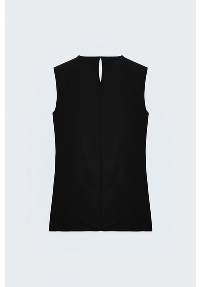 Sateen Desenli Degaje Yaka Bluz - Siyah-137963