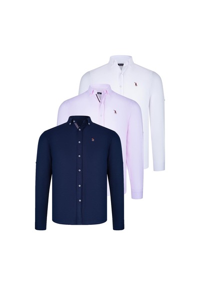 Üçlü Set G674 Dewberry Erkek Gömlek-lacivert-beyaz-pembe Lacivert-beyaz-pembe