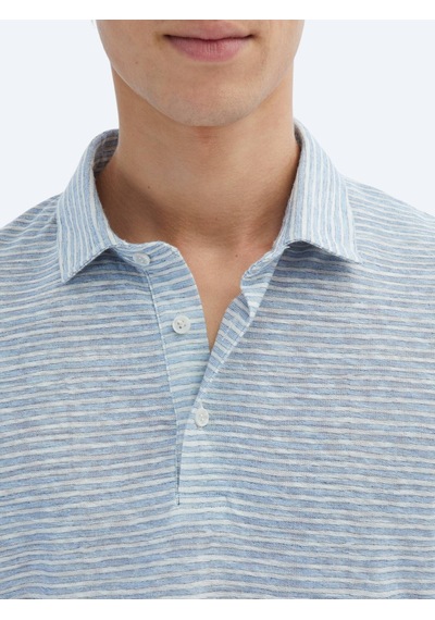 Kip Mavi Baskılı Polo Yaka Pamuk Karışımlı T-shirt Mavi