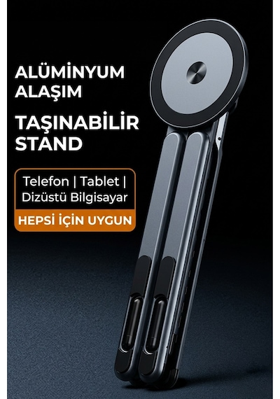 3'ü 1 Arada Magsafe Uyumlu Alüminyum Stand - Selfie Çubuğu, Telefon, Tablet Ve Laptop Tutucu