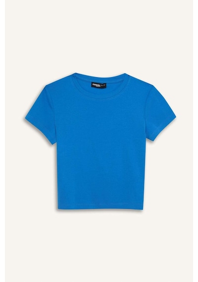 DeFacto Coool Fitted Crop Basic Düz Ribana Kalın Kumaş Kısa Kollu Tişört E0288AX25SMBE758