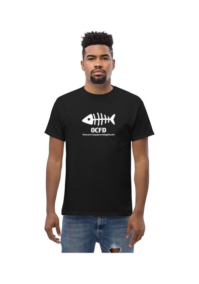 Wildstyle Ocfd Fishing Disorder Balıkçılık Esprili Kılçık Baskılı Unisex Bisiklet Yaka Pamuklu Tişört - Siyah