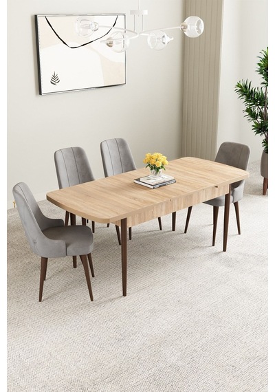 Clara Meşe Desen 80x132 Açılabilir Mdf Masa Yemek Odası Takımı,mutfak Takımı 4 Adet Sandalye Gri Clara Meşe Desen 80x132 Açılabilir Mdf Masa Yemek Odası Takımı,mutfak Takımı 4 Adet Sandalye Gri