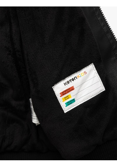 Koton Fermuarlı Peluş Yaka Cepli Bomber Deri Ceket Siyah 6wkb20007tw Siyah