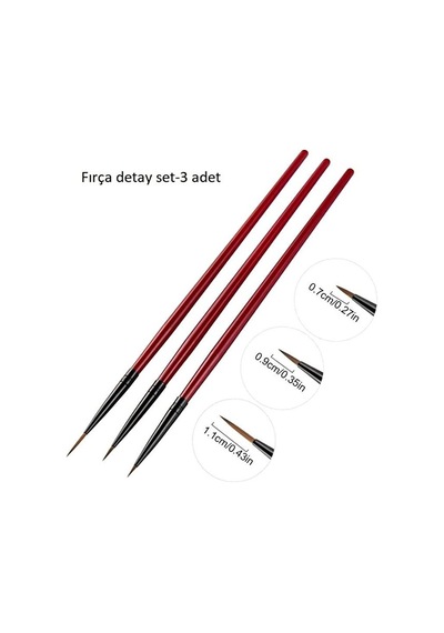 Detay Fırça Seti Kırmızı-ince Uçlu Fırça-tırnak Süsleme Fırçası-desen Fırçası, Altın Fırçası-3 Ad
