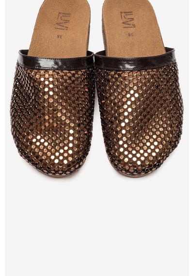 Luvi Shoes Montera Kahverengi Taşlı Kadın Terlik