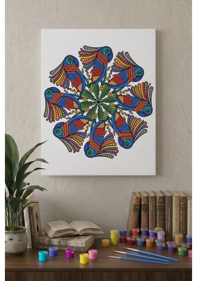Kuş Desenli Mandala Tuval Boyama Seti 40x50 Cm