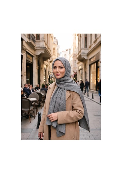 Nukra Rami Pamuk Jakarlı Şal Halka Desen 70 X 190 Cm Açık Gri