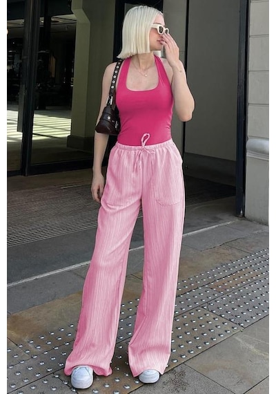 Madmext Pembe Cepli Bol Paça Kadın Pantolon Mg1882 Pembe