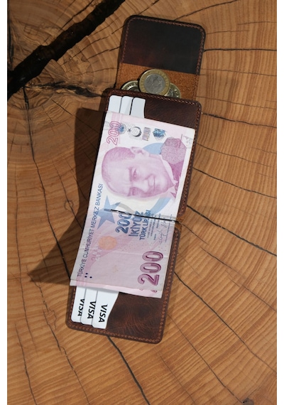 Lenax Leather Milano Hakiki Deri Cüzdan Kartlık Nakit Para Klipsli Bozuk Para Cepli Erkek Cüzdan Taba