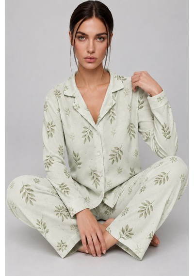 Kadın Uzun Kol Rahat Yeşil Pijama Takımı 4767