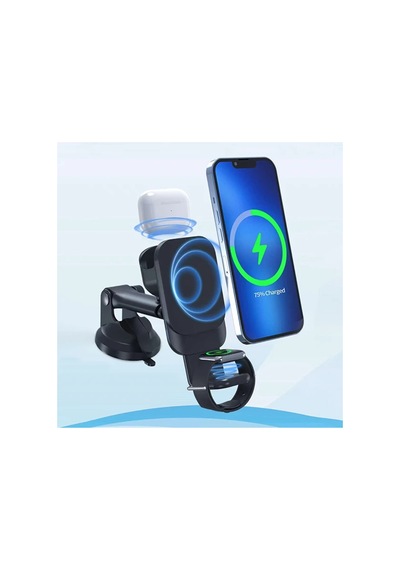 Ally Wireless Şarjlı 3in1 Torpido Üstü Ve Havalandırma Telefon Kulaklık Saat T - Hs08371319-6 Siyah Siyah