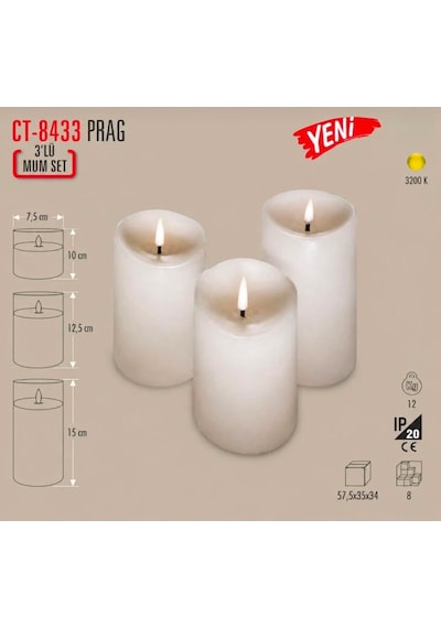 Mum Set Ct-8433 Masa Lambası,gece Lambası Pilli Çalışan Bitmeyen Mum Camlar Görsel Amaçlıdır Beyaz